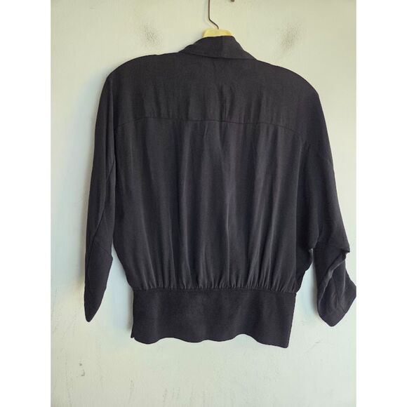 Lafayette 148 Black 100% Silk Faux Wrap Dolman Sleeve Blouse size X-Small - Picture 2 of 6